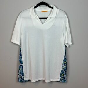 Louis Castel Womens Mixed Media White‎ Floral Golf Shirt Cotton Size 100 (MED)